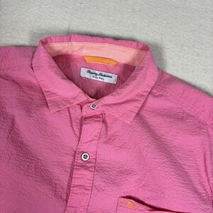 Tommy Bahama Nova Wave Short‎ Sleeve Shirt Mens Large Pink Textured Button Up